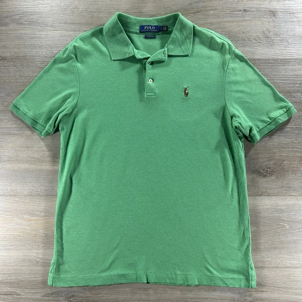 Polo Ralph Lauren Green Small Interlock Polo Shirt Classic Fit Flesh Pony